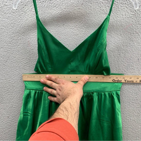 Akira NWT Women’s Satin Sleeveless Slip Mini Dress Tie Waist Dark Green Size XL - Picture 4 of 12